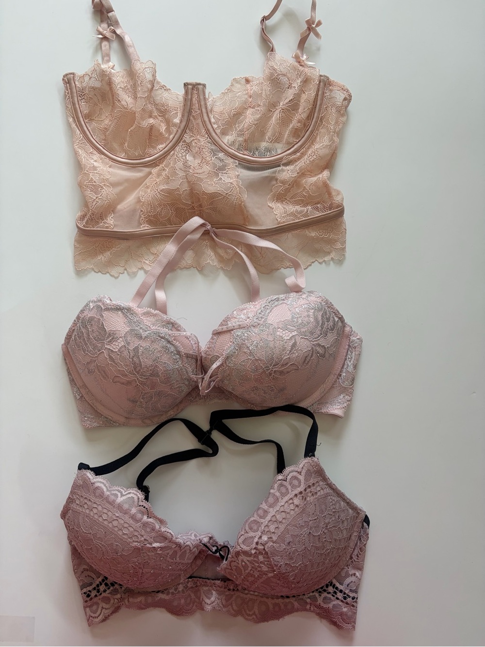 3 set bundle value lace Bra Set in nude and Blush Pink size 32D
